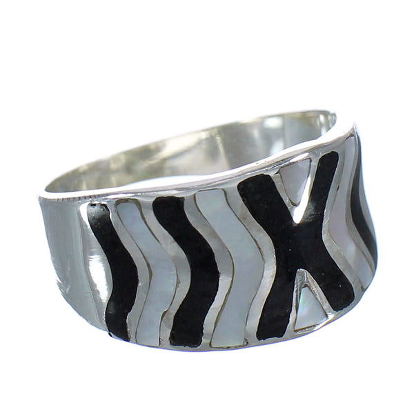 Sterling Silver Mother Of Pearl Jet Inlay Southwest Jewelry Ring Size 5-1/4 RX92378